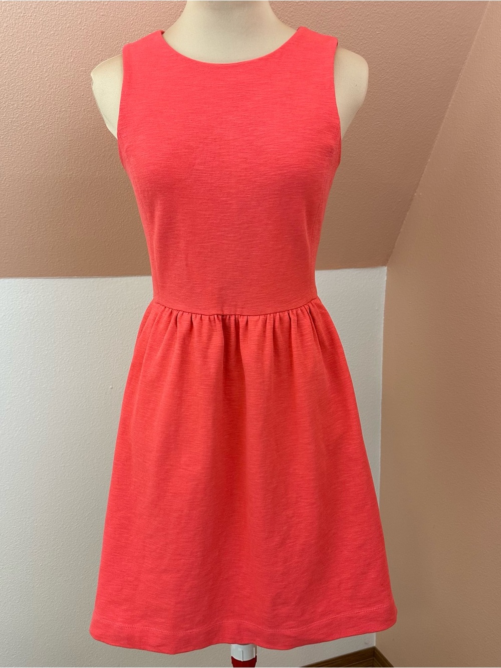 J.Crew Sleeveless Fit Flare Dress XS Coral Cotton Stretch Knit Pockets